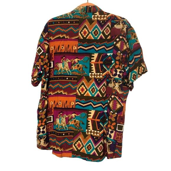 Clio SML Teal Orange Boho Button Down Top - Picture 5 of 6